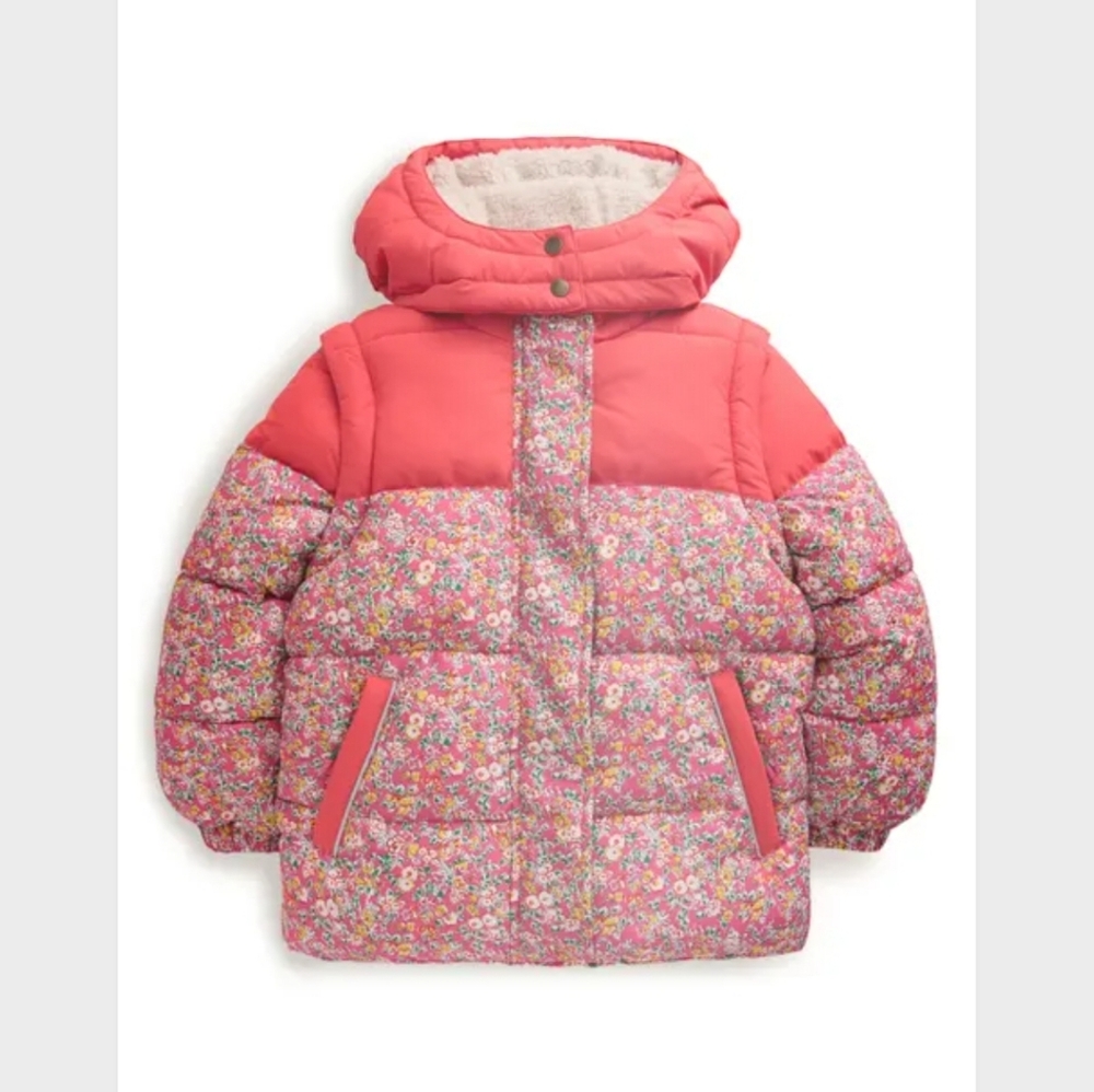 Mini Boden x Liberty London 2 in 1 puffer jacket.